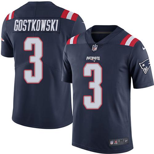 Nike Patriots #3 Stephen Gostkowski Navy Blue Men's Stitched NFL Limited Rush Jersey - Click Image to Close